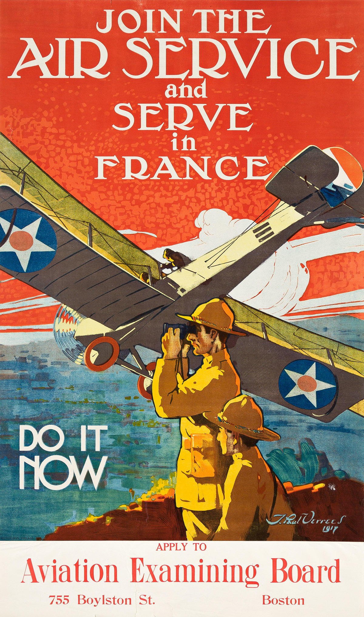 J. PAUL VERREES (1889-1942).  JOIN THE AIR SERVICE AND SERVE IN FRANCE. 1917. 42½x24¾ inches, 108x63 cm. Ketterlinus, Philadelphia.